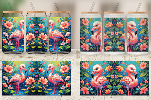 Glass Can Wrap Cute Flamingo Sublimation artnoy 