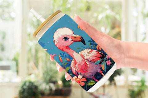 Glass Can Wrap Cute Flamingo Sublimation artnoy 