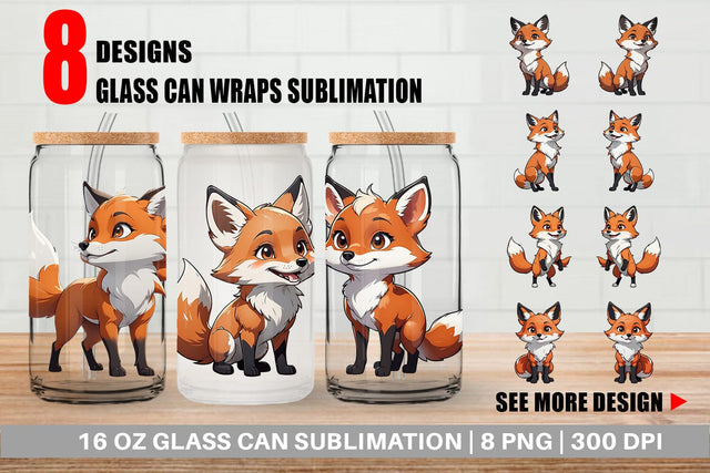 Glass Can Wrap Cute Fox Sublimation artnoy 