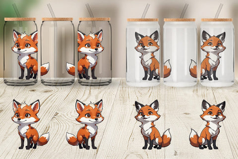 Glass Can Wrap Cute Fox Sublimation artnoy 