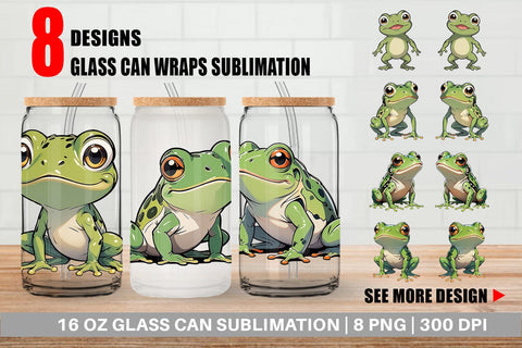 Glass Can Wrap Cute Frog Sublimation artnoy 