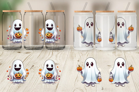 Glass Can Wrap Cute Ghost Sticker Sublimation artnoy 