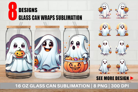 Glass Can Wrap Cute Ghost Sticker Sublimation artnoy 