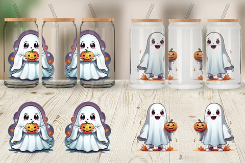 Glass Can Wrap Cute Ghost Sticker Sublimation artnoy 