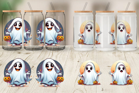 Glass Can Wrap Cute Ghost Sticker Sublimation artnoy 