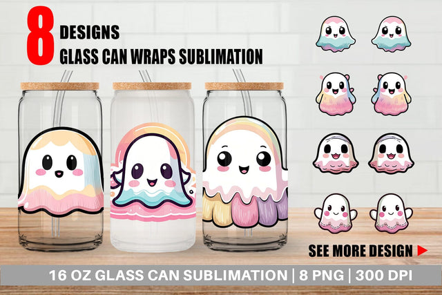 Glass Can Wrap Cute Ghost Sublimation artnoy 
