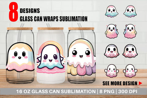 Glass Can Wrap Cute Ghost Sublimation artnoy 
