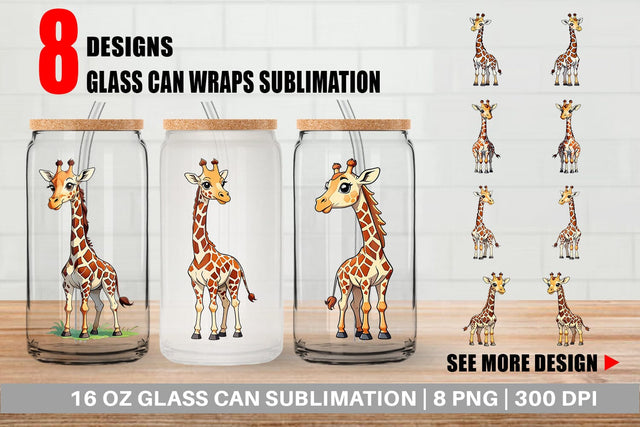 Glass Can Wrap Cute Giraffe Sublimation artnoy 