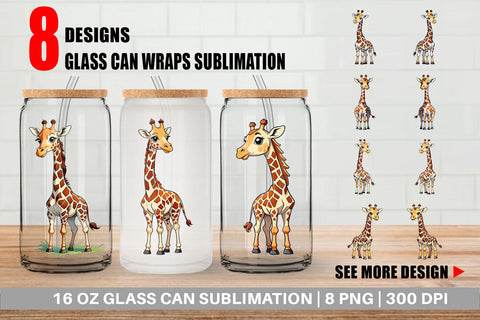 Glass Can Wrap Cute Giraffe Sublimation artnoy 