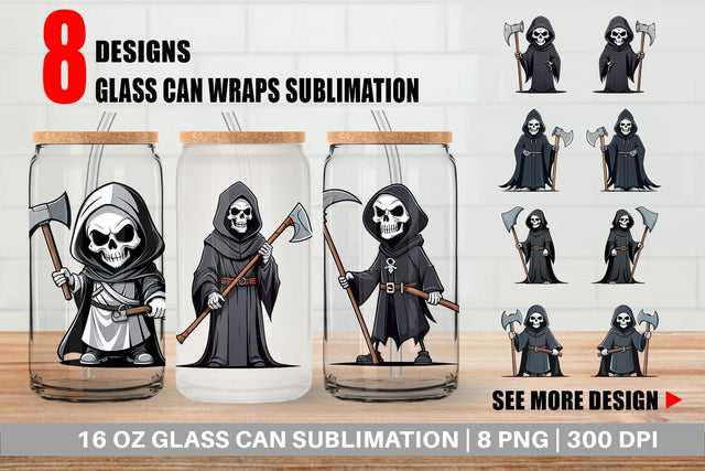 Glass Can Wrap Cute grim reaper Sublimation artnoy 