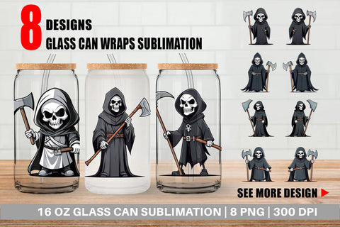 Glass Can Wrap Cute grim reaper Sublimation artnoy 