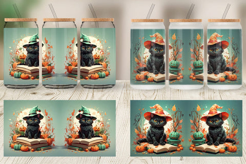 Glass Can Wrap Cute Halloween Black Cat Sublimation artnoy 