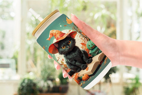 Glass Can Wrap Cute Halloween Black Cat Sublimation artnoy 