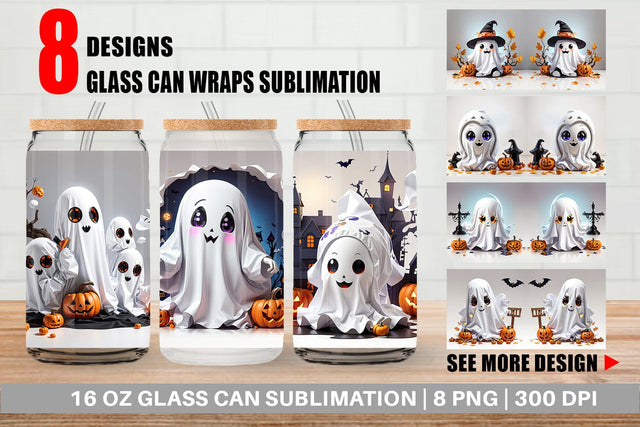 Glass Can Wrap Cute Halloween Ghost Sublimation artnoy 