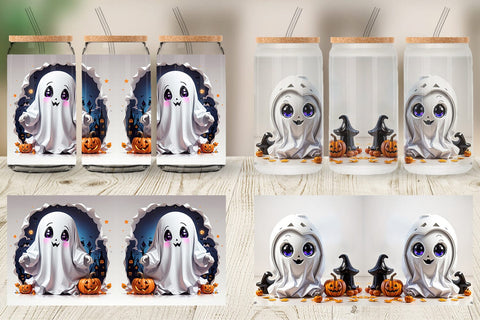 Glass Can Wrap Cute Halloween Ghost Sublimation artnoy 