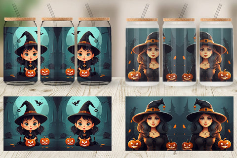 Glass Can Wrap Cute Halloween Witch Sublimation artnoy 