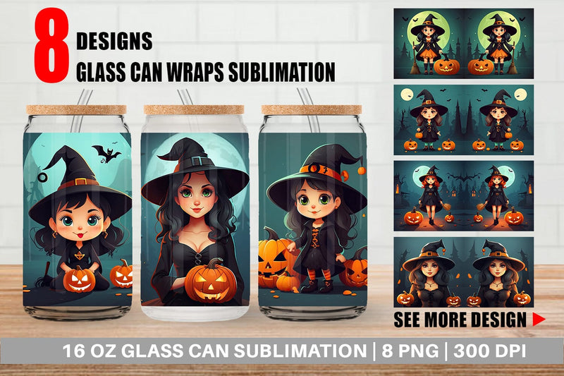 Glass Can Wrap Cute Halloween Witch Sublimation artnoy 