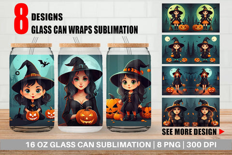 Glass Can Wrap Cute Halloween Witch Sublimation artnoy 
