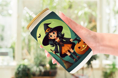 Glass Can Wrap Cute Halloween Witch Sublimation artnoy 