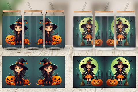 Glass Can Wrap Cute Halloween Witch Sublimation artnoy 