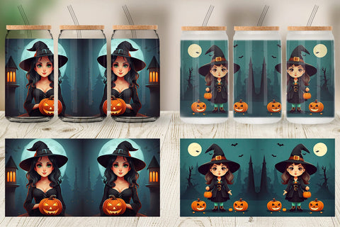 Glass Can Wrap Cute Halloween Witch Sublimation artnoy 