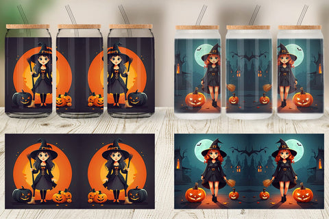 Glass Can Wrap Cute Halloween Witch Sublimation artnoy 