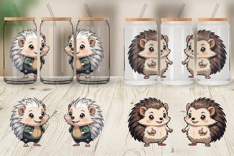 Glass Can Wrap Cute Hedgehog Sublimation artnoy 