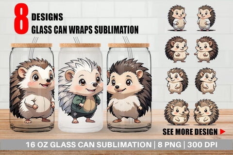 Glass Can Wrap Cute Hedgehog Sublimation artnoy 