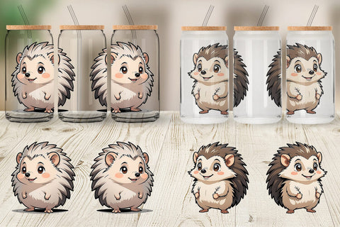 Glass Can Wrap Cute Hedgehog Sublimation artnoy 