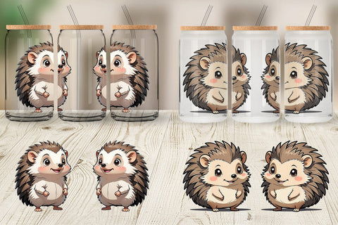 Glass Can Wrap Cute Hedgehog Sublimation artnoy 
