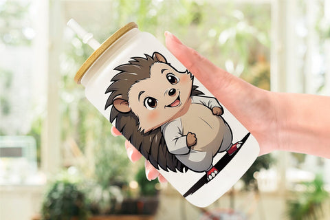 Glass Can Wrap Cute Hedgehog Sublimation artnoy 