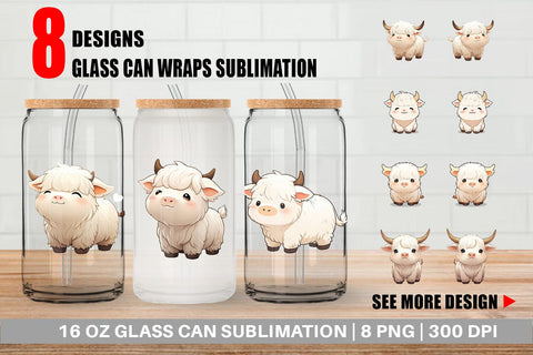 Glass Can Wrap Cute Highland Cow Sublimation artnoy 