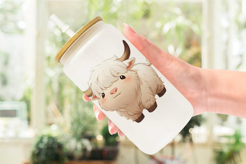 Glass Can Wrap Cute Highland Cow Sublimation artnoy 