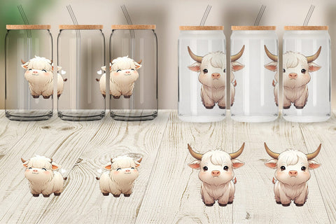 Glass Can Wrap Cute Highland Cow Sublimation artnoy 