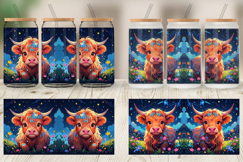 Glass Can Wrap Cute Highland Cow Sublimation artnoy 
