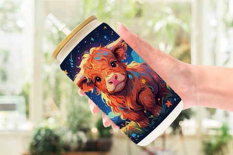 Glass Can Wrap Cute Highland Cow Sublimation artnoy 