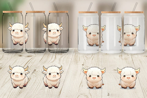Glass Can Wrap Cute Highland Cow Sublimation artnoy 