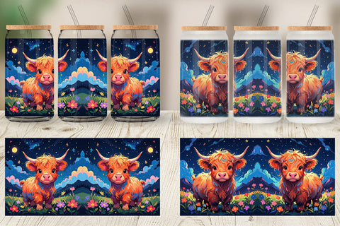 Glass Can Wrap Cute Highland Cow Sublimation artnoy 