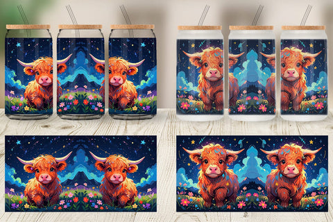 Glass Can Wrap Cute Highland Cow Sublimation artnoy 