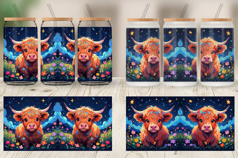 Glass Can Wrap Cute Highland Cow Sublimation artnoy 