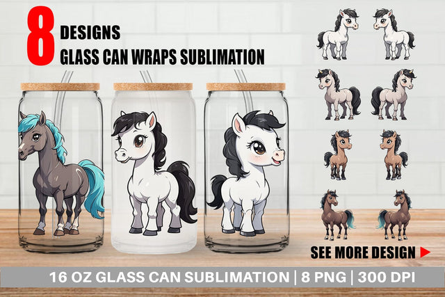 Glass Can Wrap Cute Horse Sublimation artnoy 
