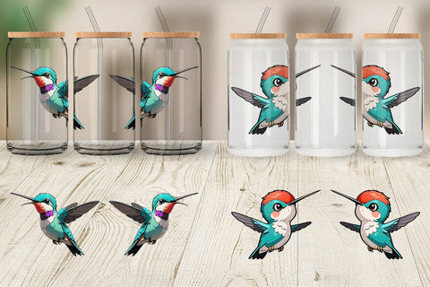 Glass Can Wrap Cute Hummingbird Sublimation artnoy 