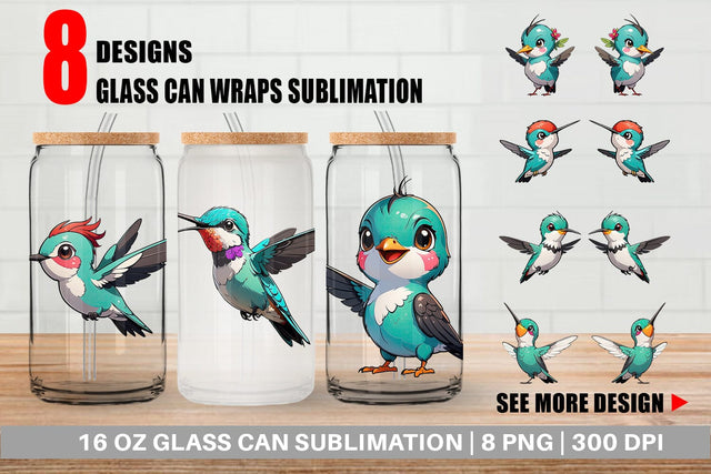 Glass Can Wrap Cute Hummingbird Sublimation artnoy 