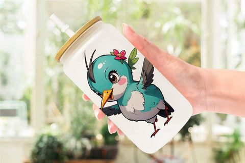 Glass Can Wrap Cute Hummingbird Sublimation artnoy 
