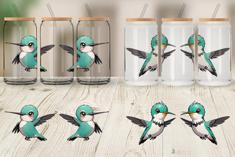 Glass Can Wrap Cute Hummingbird Sublimation artnoy 