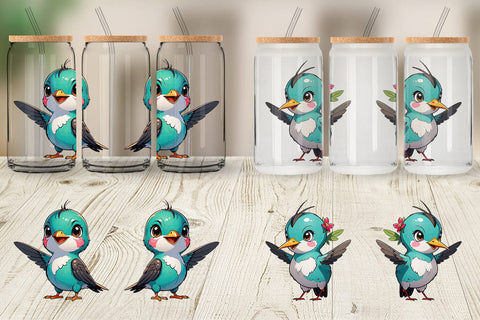 Glass Can Wrap Cute Hummingbird Sublimation artnoy 