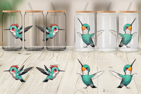 Glass Can Wrap Cute Hummingbird Sublimation artnoy 