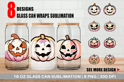 Glass Can Wrap Cute Jack o Lantern Sublimation artnoy 