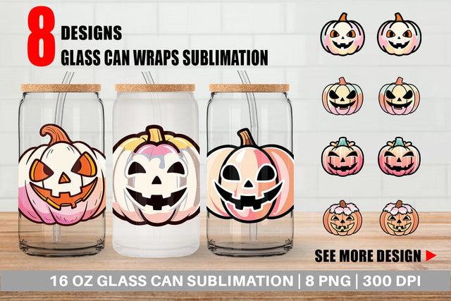 Glass Can Wrap Cute Jack o Lantern Sublimation artnoy 