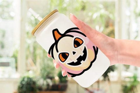 Glass Can Wrap Cute Jack o Lantern Sublimation artnoy 